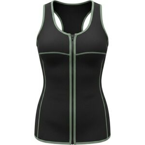 Crane Women's Size XL Sauna Sweat Suit Vest Black & Green Zip Activewear Sport